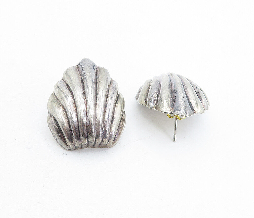 925 Sterling Silver  Vintage Dark Tone Hollow Fluted Drop Earrings  EG2611