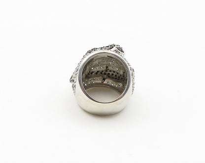925 Silver  Cubic Zirconia & Hematite Snake & Lizard Band Ring Sz 5  RG18122