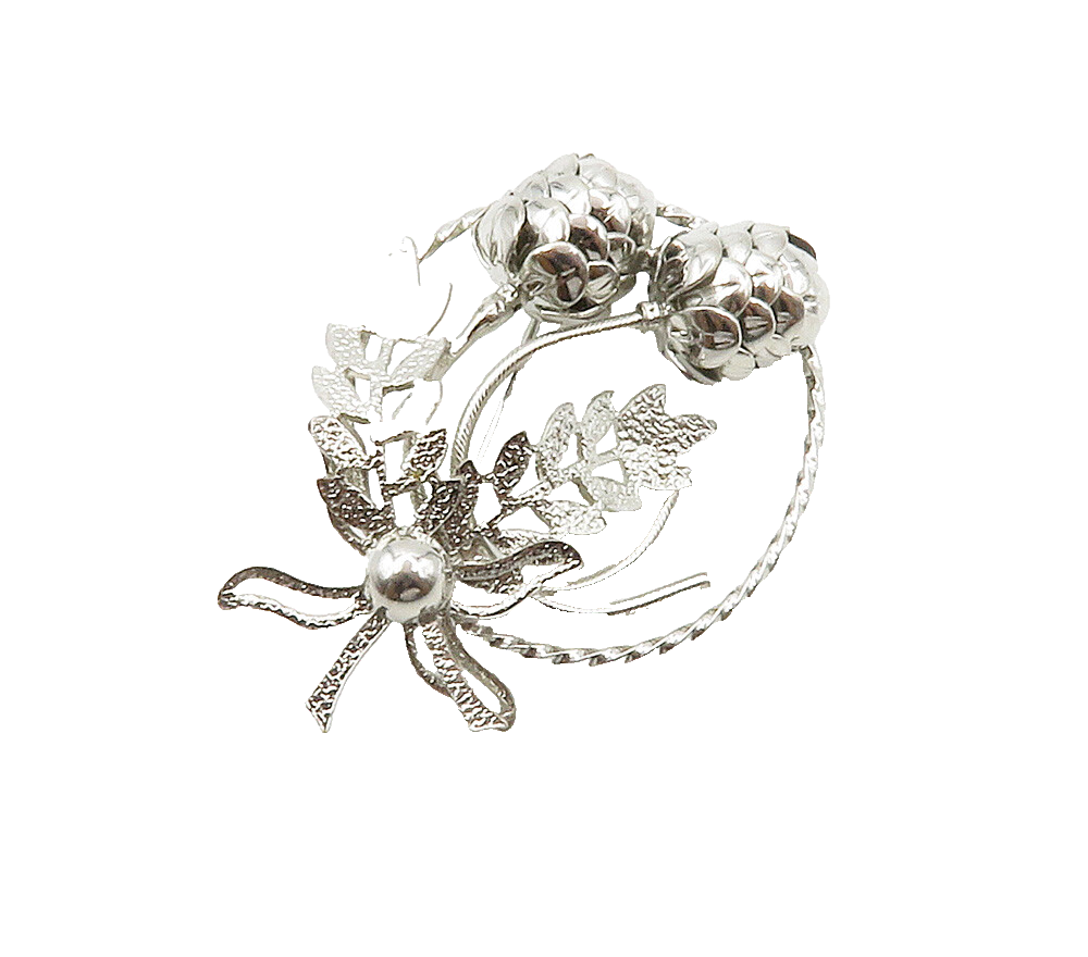 925 Sterling Silver  Vintage Shiny Floral Leaf Ribbon Bow Brooch Pin  BP6092