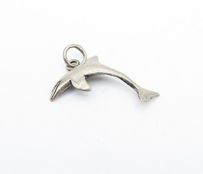 925 Sterling Silver  Vintage Dark Tone Leaping Dolphin Motif Pendant  PT3065