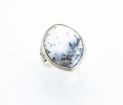 925 Sterling Silver  Dendrite Agate Shiny Cocktail Ring Sz 8.5  RG7756