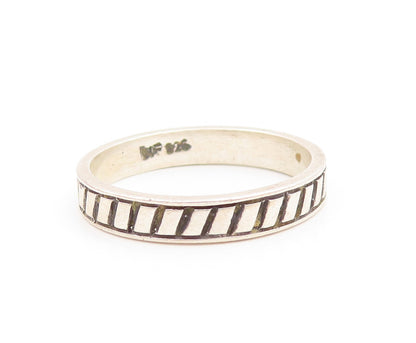 925 Sterling Silver Vintage Shiny Slanted Etched Band Ring  Sz 7  RG20392