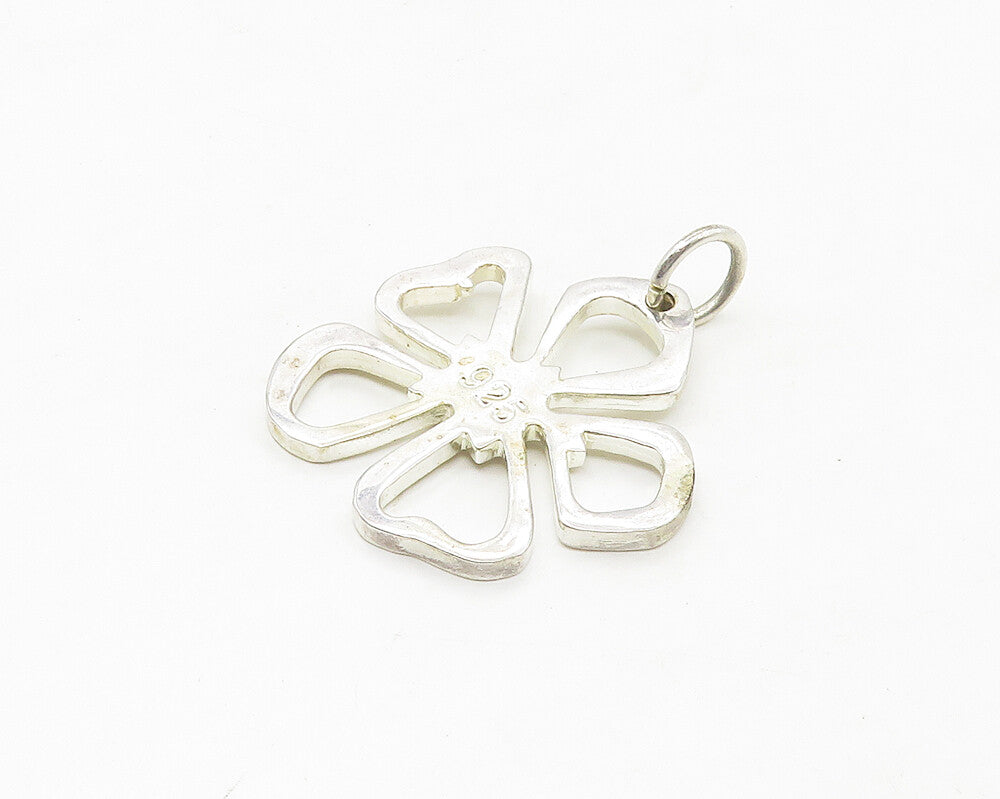 925 Sterling Silver  Shiny Smooth Flower Outline Drop Pendant  PT13930