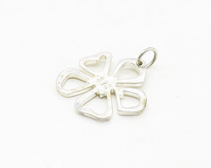 925 Sterling Silver  Shiny Smooth Flower Outline Drop Pendant  PT13930