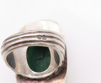 925 Sterling Silver Vintage Ring EUROPEAN Grooved Band Large Onyx  Sz 7  RG32386