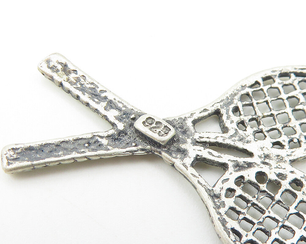 925 Sterling Silver  Vintage Dark Tone Tennis Rackets Sports Pendant  PT8693