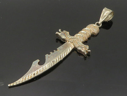 1 OF A KIND 925 Silver - Vintage Shiny Diamond Cut Dagger Pendant - PT16109