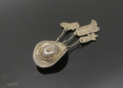 MEXICO 925 Sterling Silver  Vintage Charmed Cowboy Hat Brooch Pin  BP7962