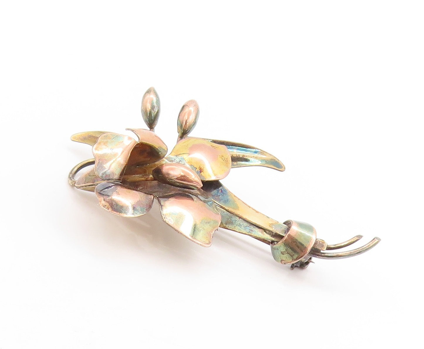 12K Gold & 925 Sterling Silver Vintage Brooch CARL ART Floral Design Pin BP11851