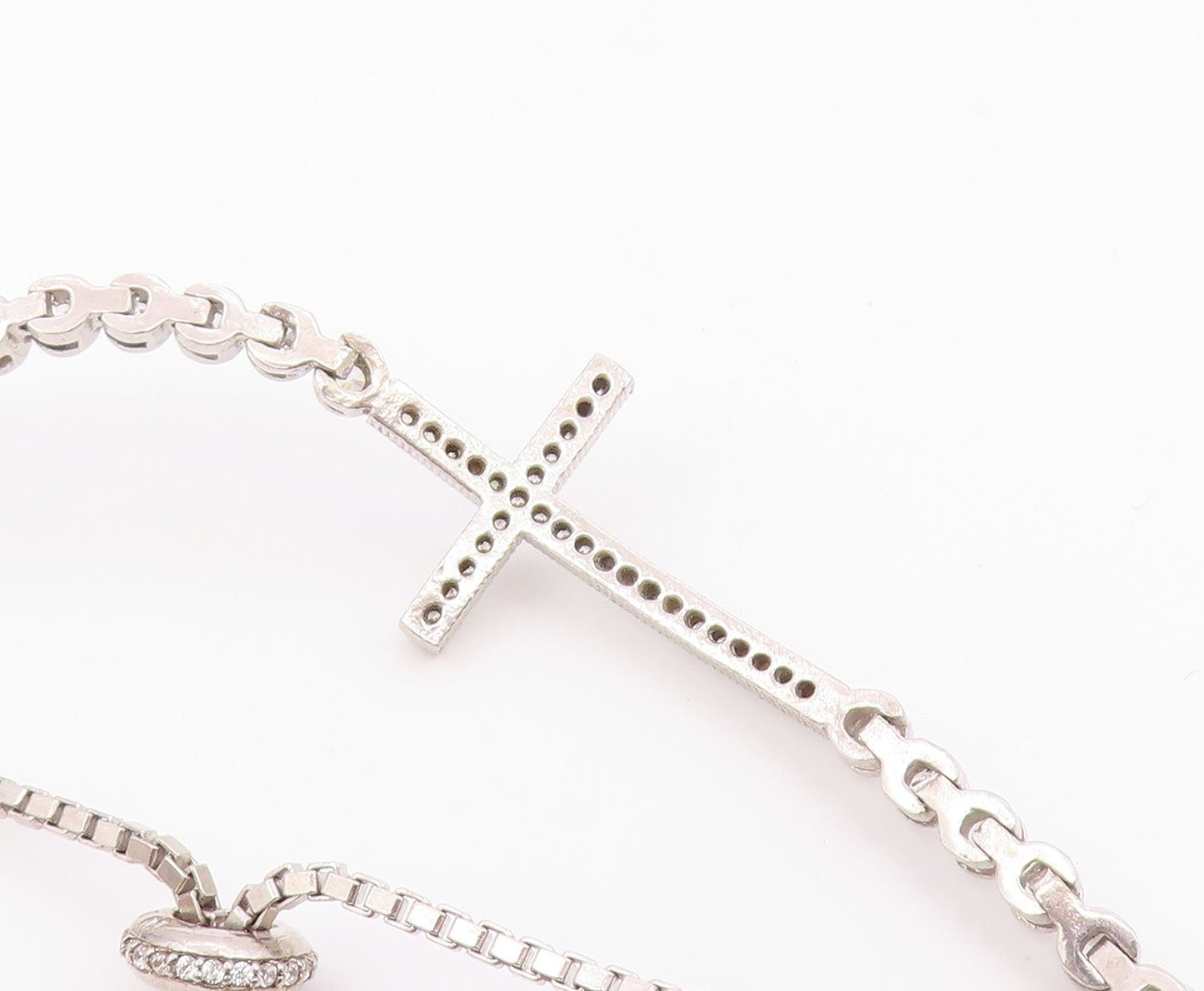 925 Silver  Vintage Cubic Zirconia Religious Cross Chain Bracelet  BT8355