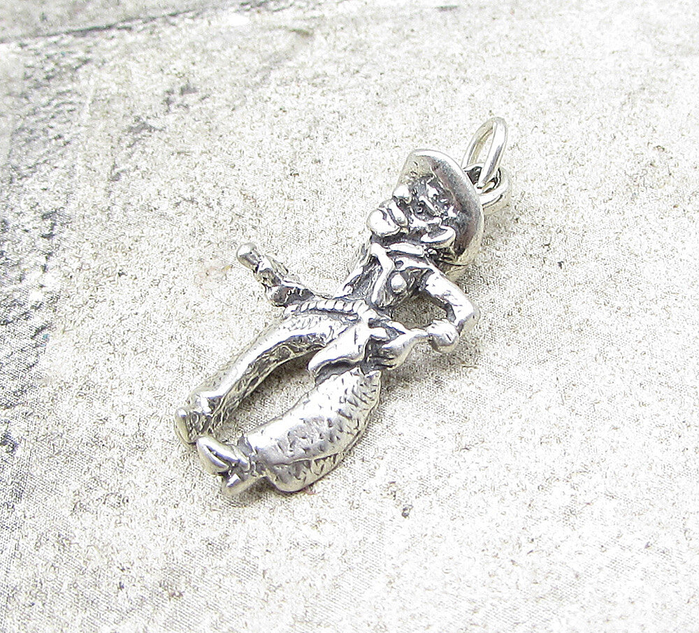 925 Sterling Silver  Vintage Cowboy 3D Charm Pendant  PT1078