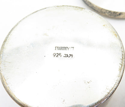 RUSSIA 925 Silver  Vintage 2 Pcs Etched Round Pill Box Set (OPENS)  TR1064