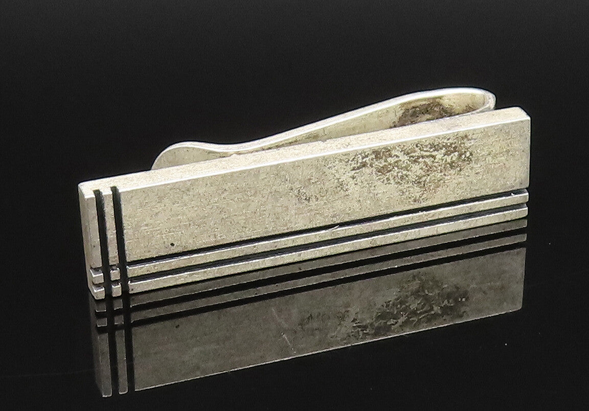FI 925 Sterling Silver  Vintage Carved Lines Tie Clip  TR3410