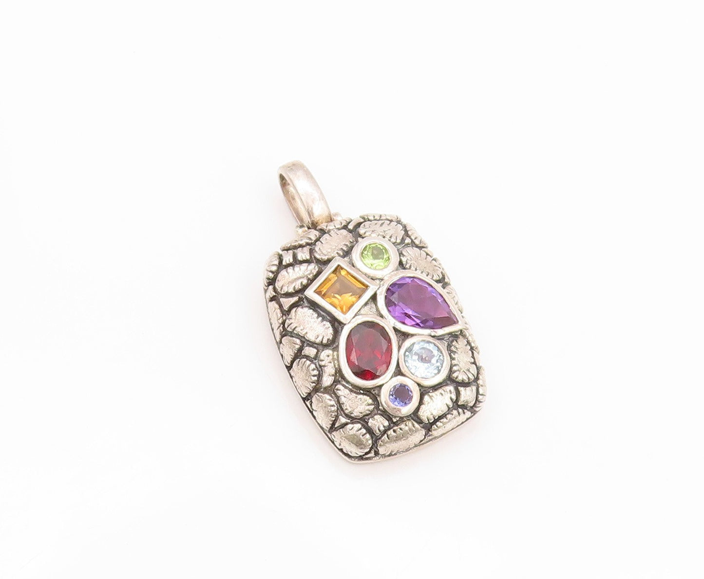 925 Sterling Silver Vintage Pendant Designer Multi Shape Gemstones  PT24063