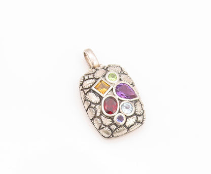 925 Sterling Silver Vintage Pendant Designer Multi Shape Gemstones  PT24063