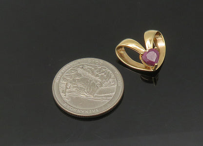 925 Sterling Silver  Vintage Prong Set Ruby Gold Plated Heart Pendant  PT17924