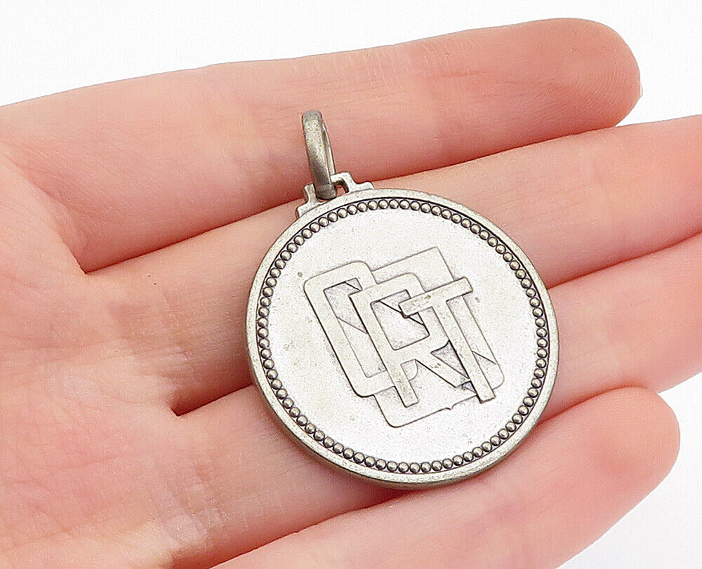 925 Sterling Silver  Vintage Embossed ORT Initials Round Drop Pendant  PT2652