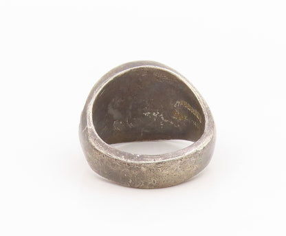 925 Sterling Silver Vintage Ring MEXICO Dark Tone Solid Ribbed Dome Sz 8 RG34646