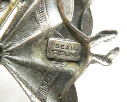 BEAU 925 Sterling Silver  Vintage Women Dancing In Dresses Brooch Pin  BP4929