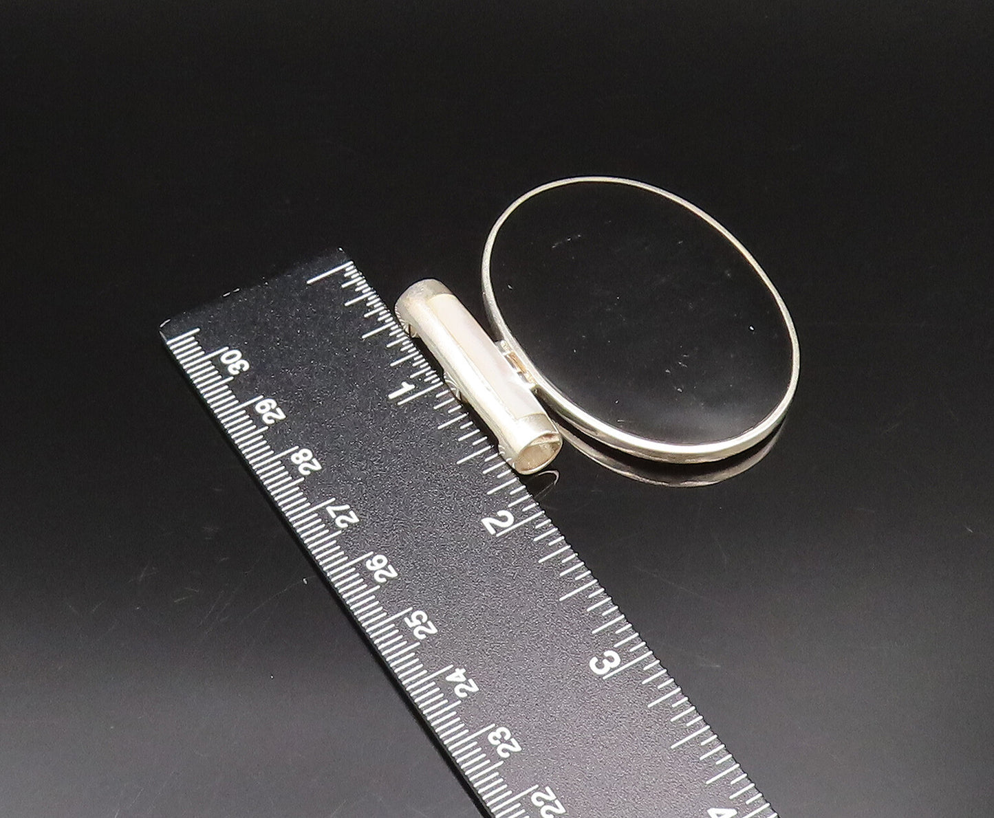 925 Sterling Silver  Vintage Oval Black Onyx With Bar Bail Pendant  PT21918
