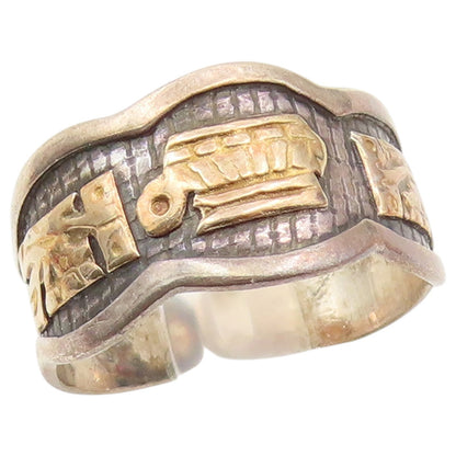 18k Gold & 925 Sterling Silver Vintage Ring Storyteller Band  Sz 7.5  RG36473