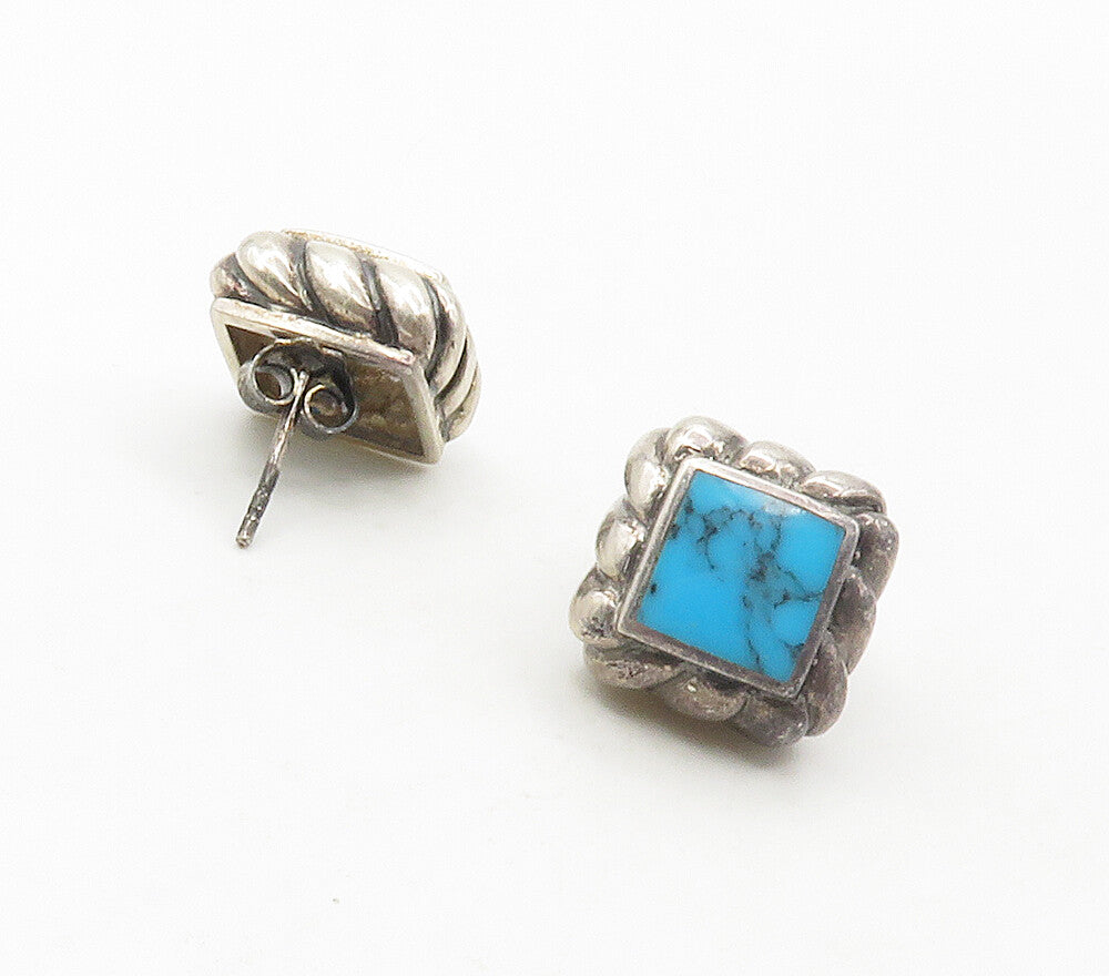 925 Sterling Silver  Vintage Turquoise Square Twist Drop Earrings  EG8658