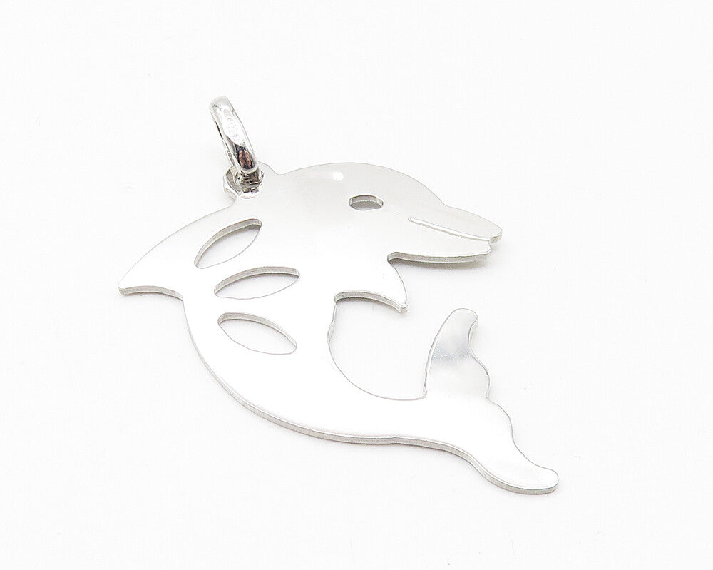 925 Sterling Silver  Shiny Smooth Cutout Leaping Dolphin Motif Pendant  PT8586