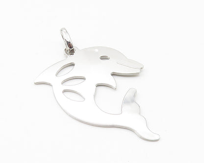 925 Sterling Silver  Shiny Smooth Cutout Leaping Dolphin Motif Pendant  PT8586
