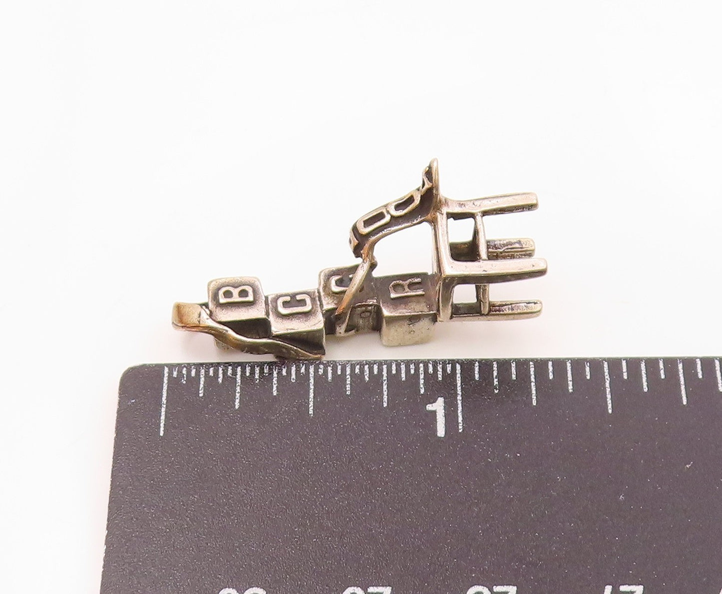 925 Sterling Silver  Dark Tone 2004 Ribbon Blocks & Chair Pendant  PT14498