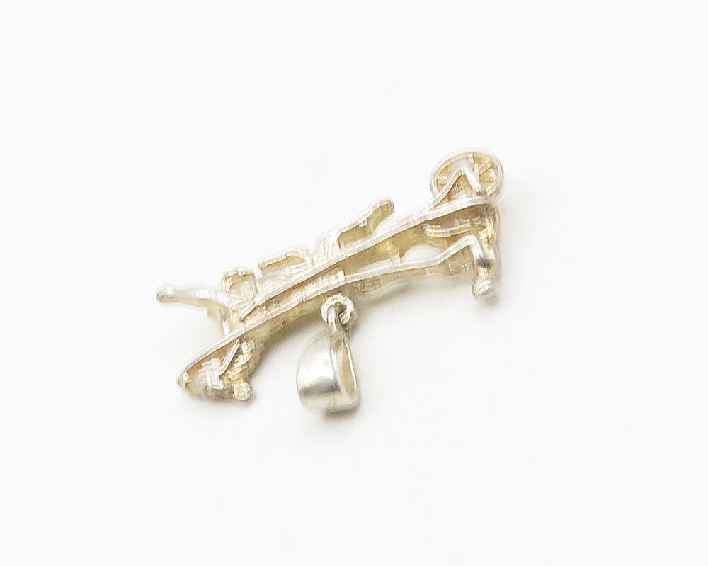 925 Sterling Silver  Vintage Shiny Galloping Horse & Carriage Pendant  PT14727