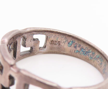 925 Sterling Silver Vintage Ring Geometric Pattern Cutout Band  Sz 9 RG35815