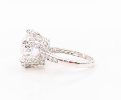 925 Sterling Silver Vintage Ring Designer Cut Cross Neck CZ Inlay  Sz 9  RG31783