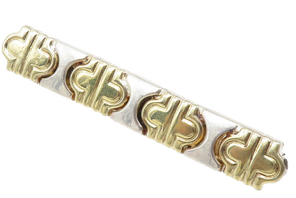 925 Sterling Silver  Vintage Shiny 2 Tone Pattern Horizontal Brooch Pin BP4230