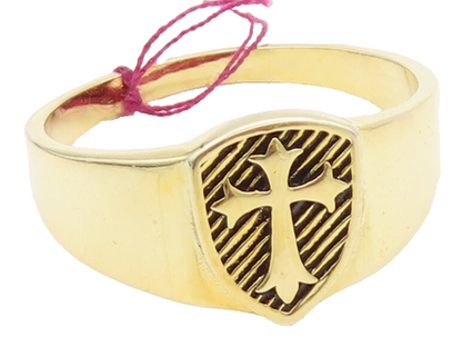 925 Sterling Silver  Vintage Gold Plated Carved Cross Ring Sz 11  RG27344