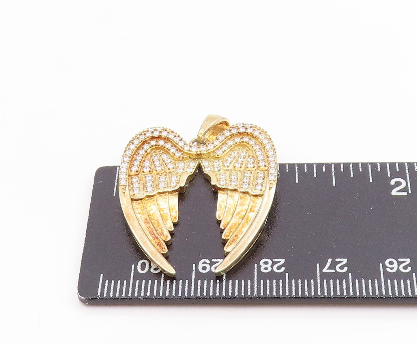 925 Silver  Vintage Cubic Zirconia Gold Plated Angel Wings Pendant  PT15698