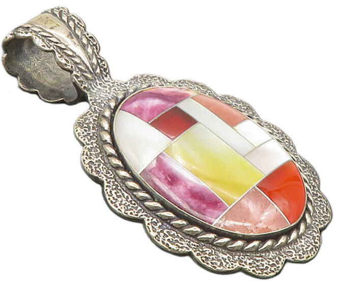 CAROLYN POLLACK RELIOS 925 Silver  Vintage Mother Of Pearl Pendant  PT7867