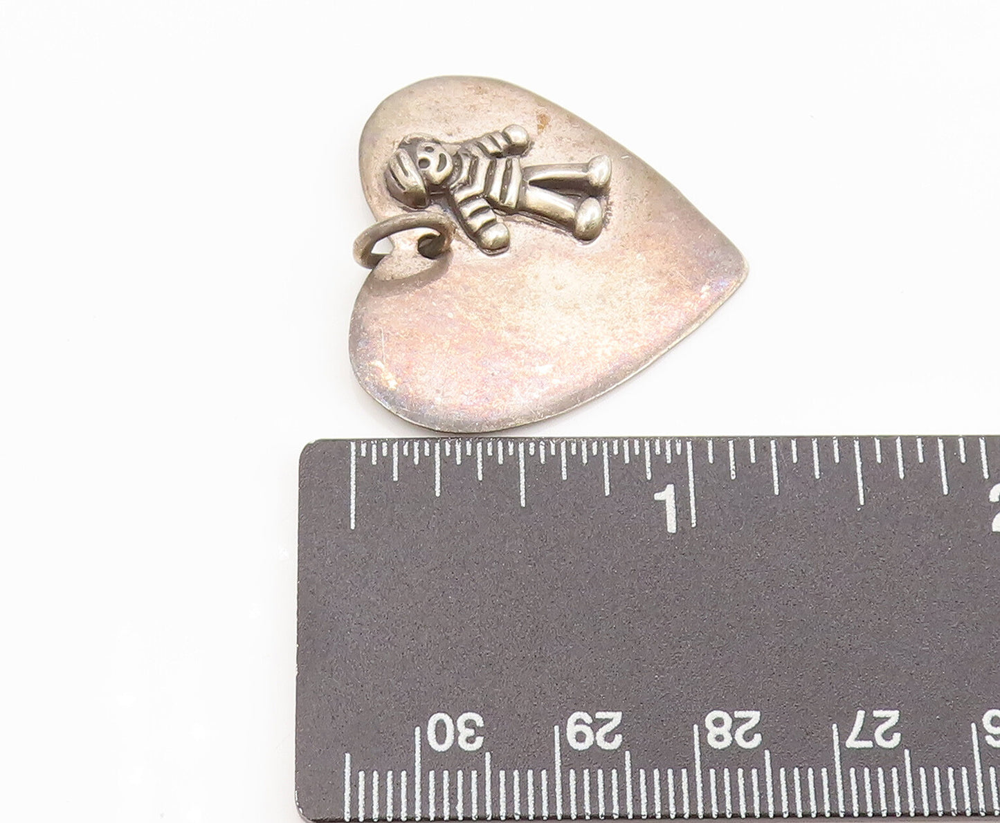 925 Sterling Silver  Vintage Cutout Heart With Carved Boy Pendant  PT22239