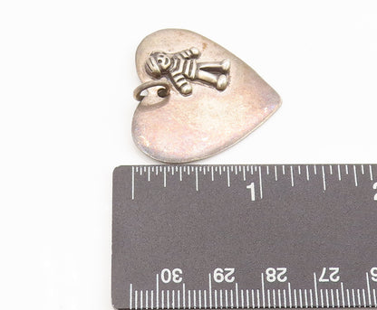 925 Sterling Silver  Vintage Cutout Heart With Carved Boy Pendant  PT22239