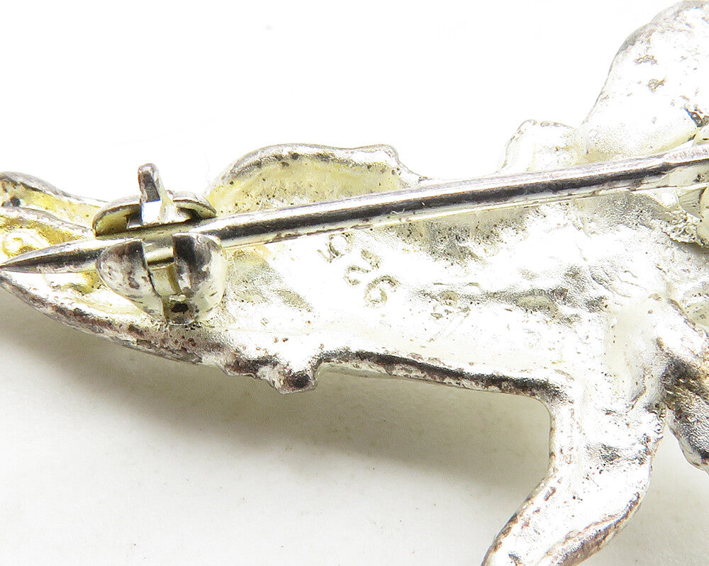 925 Sterling Silver  Vintage Shiny Diamond Cut Dabbing Angel Brooch Pin BP3927