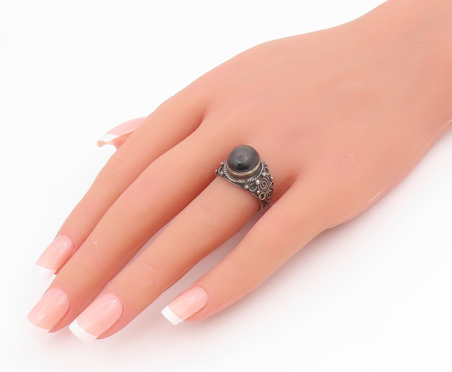 925 Sterling Silver Vintage Ring Cabochon Onyx Statement Band  Sz 7.5  RG34463