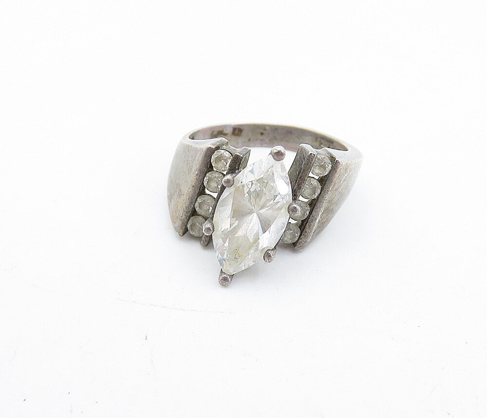 KOREA 925 Sterling Silver  Vintage Topaz Solitaire Accent Ring Sz 5  RG5852