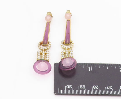 925 Sterling Silver Vintage Earrings Gold Plated Rose Quartz & Amethyst  EG14250
