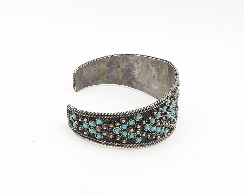 925 Sterling Silver  Vintage Antique Turquoise Ornate Cuff Bracelet  BT7500