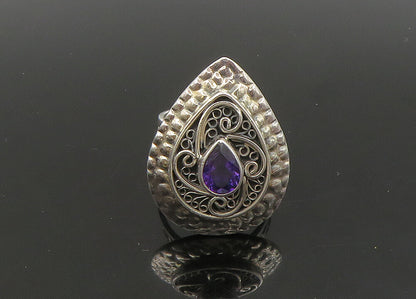 925 Sterling Silver  Vintage Tear Drop Amethyst Cocktail Ring Sz 7  RG22824