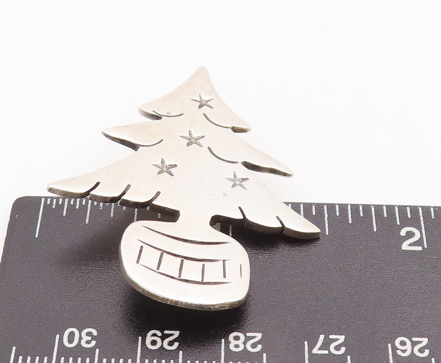 925 Sterling Silver Vintage Brooch Pin MEXICO Etched Christmas Tree  BP11149