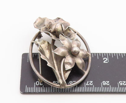 925 Sterling Silver Vintage Brooch Pin GEORG JENSEN Classic Floral Frame BP12624