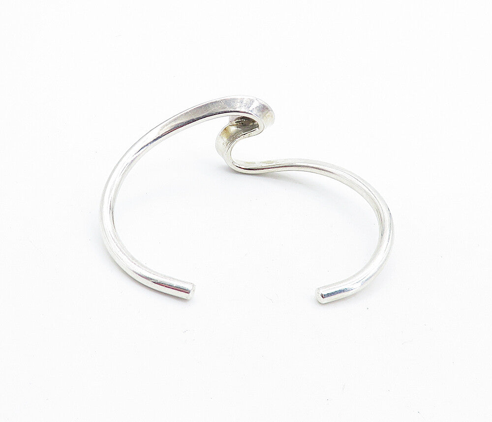 MEXICO 925 Sterling Silver  Vintage Blue Cat's Eye Topaz Cuff Bracelet  BT2751