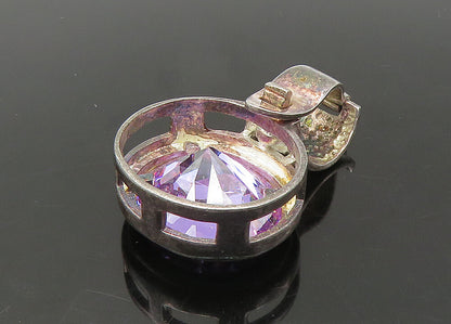 925 Sterling Silver  Vintage Purple Cubic Zirconia Dark Tone Pendant  PT17411