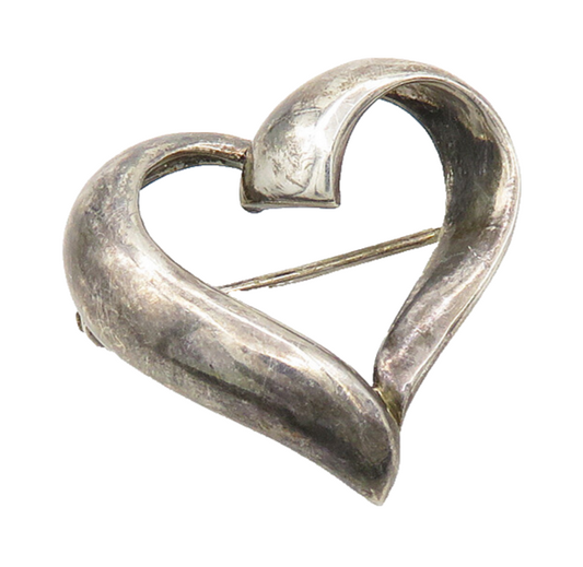 925 Sterling Silver  Vintage Open Dark Tone Love Heart Brooch Pin  BP7468