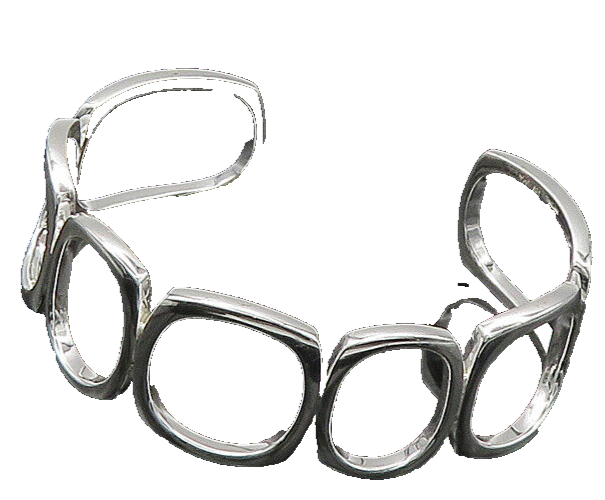 925 Sterling Silver  Vintage Shiny Rounded Square Open Cuff Bracelet  BT8670